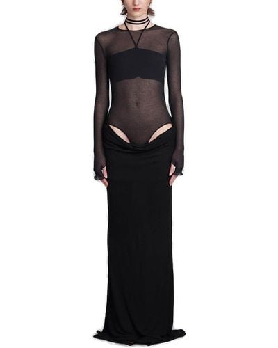 ANDREA ADAMO Semi-sheer Cut-out Ribbed Long Dress - Black