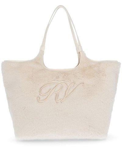 Roger Vivier Logo Embroidered Medium Shopping Bag - Natural