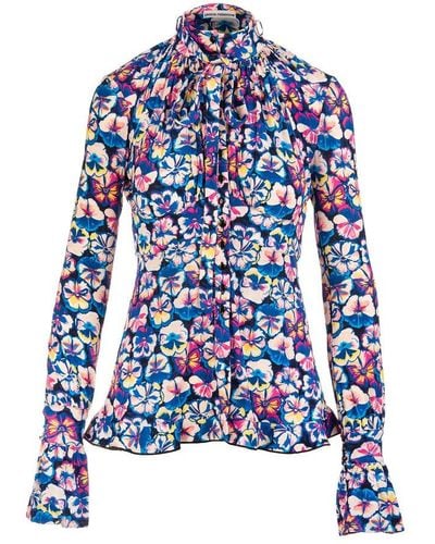 Rabanne Woman Blue Shirt With Multicolored Floral Print