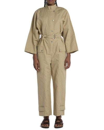 Weekend by Maxmara Buttoned Belted Long-sleeved Jumpsuit - Natural