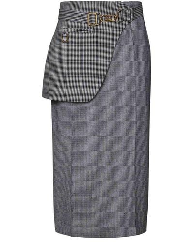 Fendi Buckled Houndstooth Midi Skirt - Grey