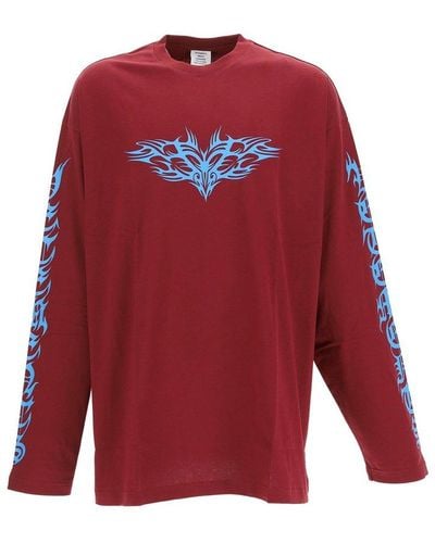 Vetements Gothic Logo Printed Long-sleeved T-shirt - Red
