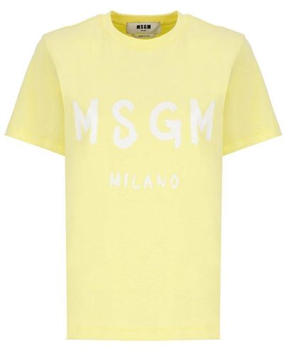 MSGM Logo Printed Crewneck T-shirt - Yellow