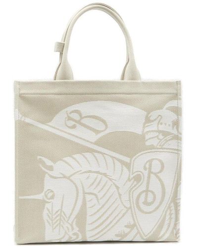 Burberry Small Equestrian Knight Top Handle Bag - White