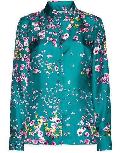 RED Valentino Red Floral Printed Long-sleeved Shirt - Blue