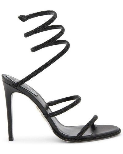 Rene Caovilla Cleo Crystal-embellished Leather Heeled Sandals - Black