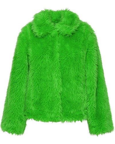 MSGM Lime Short Faux Fur Jacket - Green