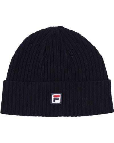 Fila Logo Embroidered Ribbed Knit Beanie - Blue
