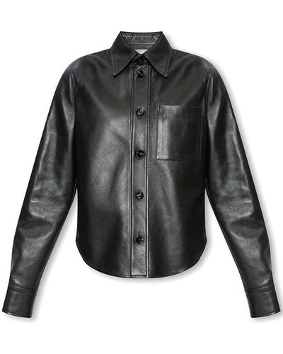 Bottega Veneta Leather Shirt Jacket - Gray