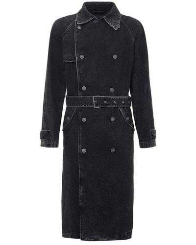 DIESEL Belted Mid-length Denim Trench Coat - Black