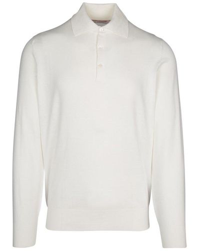 Brunello Cucinelli Long-sleeved Knitted Polo Shirt - White
