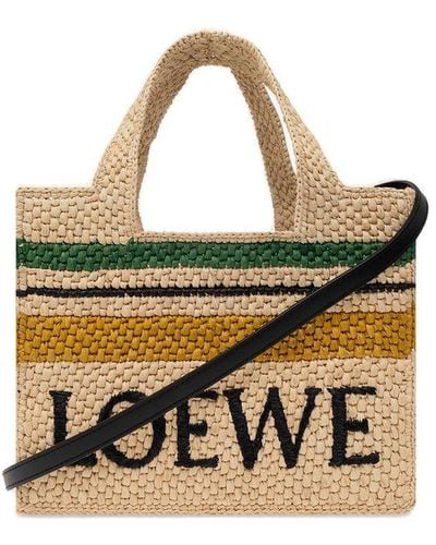 Loewe Logo Embroidered Striped Small Tote Bag - Metallic