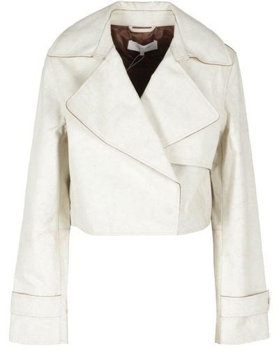 Helmut Lang Cropped Leather Trench Jacket - White