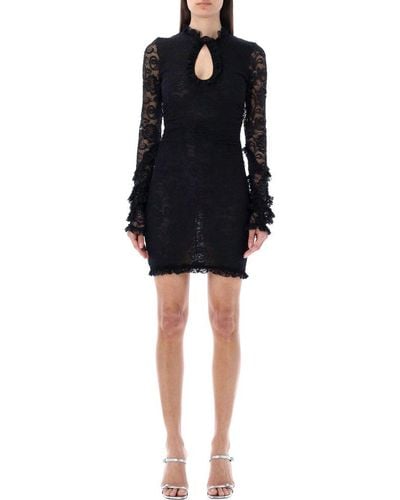 MSGM Lace Detailed Ruffled Mini Dress - Black