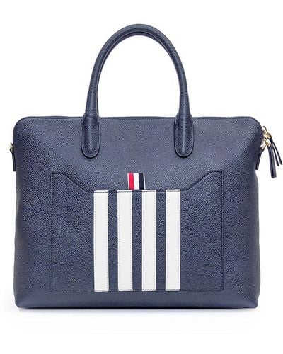 Thom Browne 4-bar Stripe Zipped Briefcase - Blue