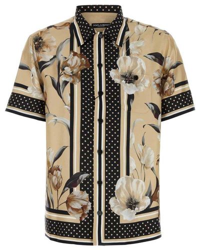 Dolce & Gabbana Floral Printed Twill Hawaiian Shirt - Black