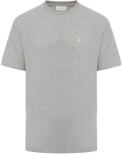 Saint Laurent T-Shirt Col Rond Pique Coton Polyester - Grey