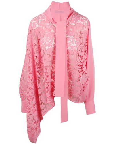 Valentino Asymmetric Heavy Lace Blouse - Pink