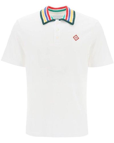 Casablancabrand Striped-collar Regular-fit Organic-cotton Piqué Polo Shirt - White