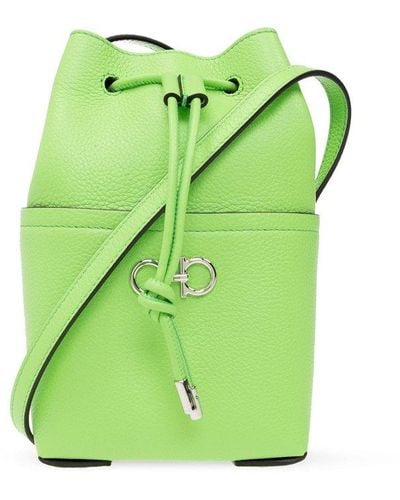 Ferragamo Leather Bucket Shoulder Bag - Green