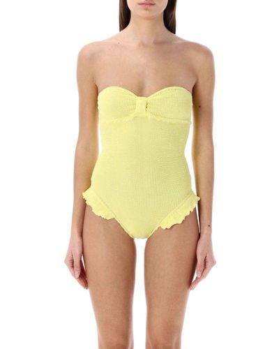 Reina Olga Ruffled Strapless Swimsuit - Yellow