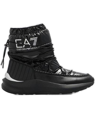 EA7 Logo-printed Drawstring Quilted Snow Boots - Black