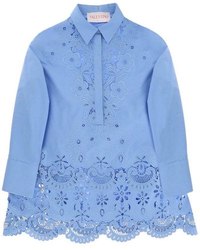 Valentino Lace Detailed Long-sleeved Mini Dress - Blue
