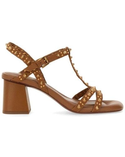 Ash Janice Stud-embellished Slingback Sandals - Brown