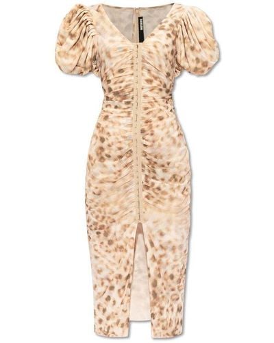 ROTATE BIRGER CHRISTENSEN Leopard Printed Midi V-neck Dress - Natural