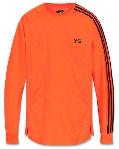 Y-3 Logo Printed Striped Crewneck Sweatshirt - Orange