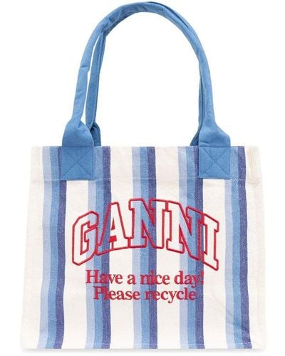 Ganni Logo-embroidered Shopper Bag - White
