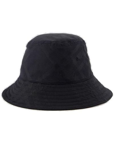 Burberry Checked Slip-on Bucket Hat - Blue