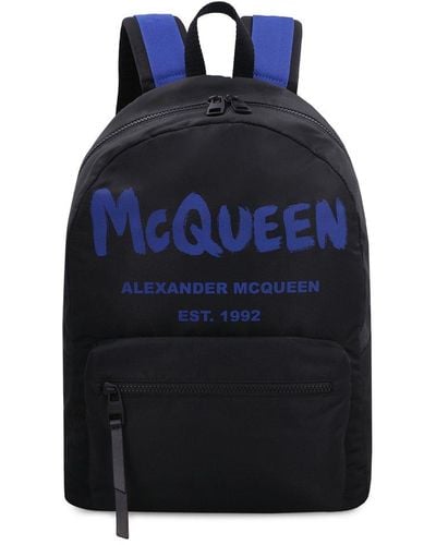 Alexander McQueen Graffiti Logo Print Backpack Black/blue