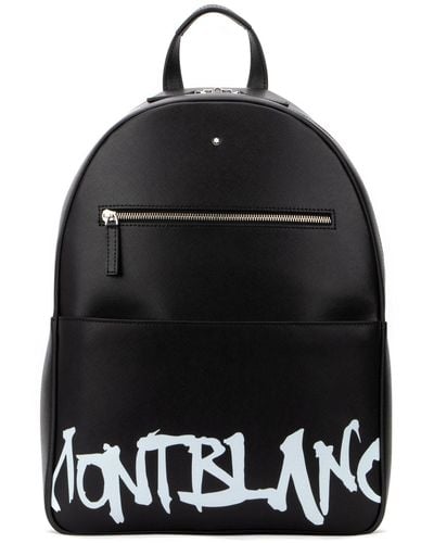 Montblanc Men's Saffiano Leather Graffiti Logo Backpack - Black