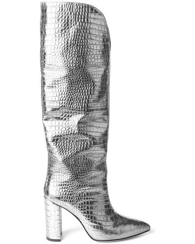 Paris Texas Pointed-toe Emboosed Knee-high Boots - White