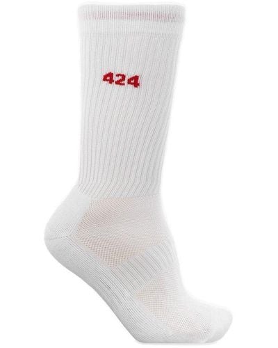 424 Logo Intarsia Socks - White