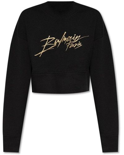 Balmain Cropped Sweatshirt With Logo, ' - Black