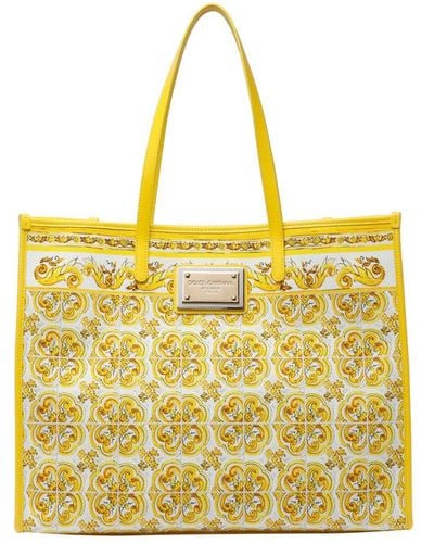 Dolce & Gabbana Majolica Printed Large Shopper Bag - Yellow