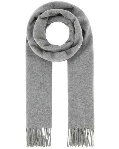 A.P.C. Logo-embroidered Fringed-edge Scarf - Grey