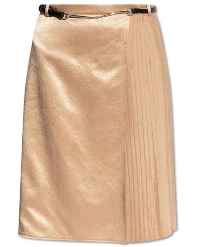 Gucci Belted Satin Skirt, - Natural