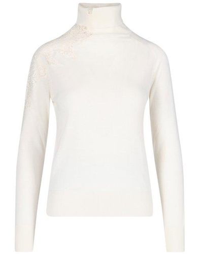Ermanno Scervino Floral-lace Detailed Knitted Sweater - White