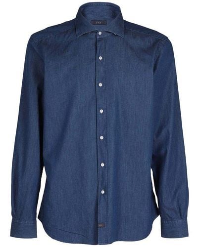Fay Button-up Long Sleeved Denim Shirt - Blue
