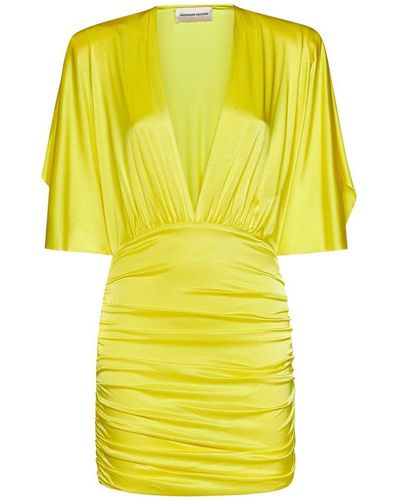 Alexandre Vauthier Ruched V-neck Satin Mini Dress - Yellow