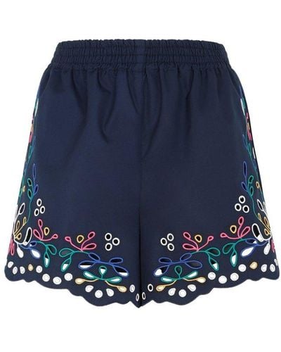 Chloé Chloé Cotton Embroidered Shorts - Blue