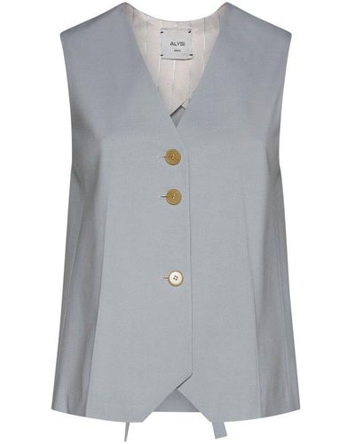 Alysi Button Detailed V-neck Waistcoat - Gray
