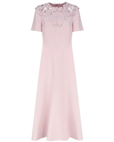 Valentino Short-sleeved Flared Midi Dress - Pink