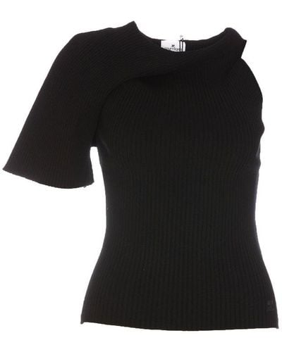 Courreges Asymmetric Ribbed-knit One-sleeved Top - Black