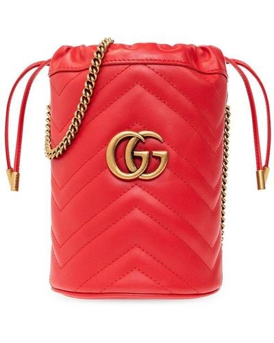 Gucci 'GG Marmont Mini' Bucket Shoulder Bag, - Red