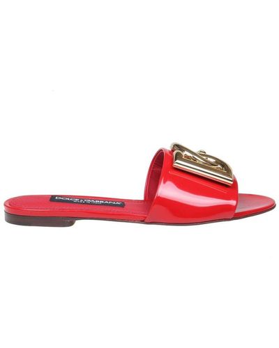 Dolce & Gabbana Logo Plaque Slip-on Slides - Red
