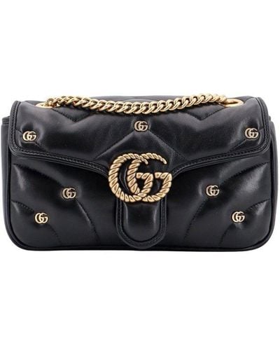 Gucci GG Marmont Logo Plaque Small Shoulder Bag - Black